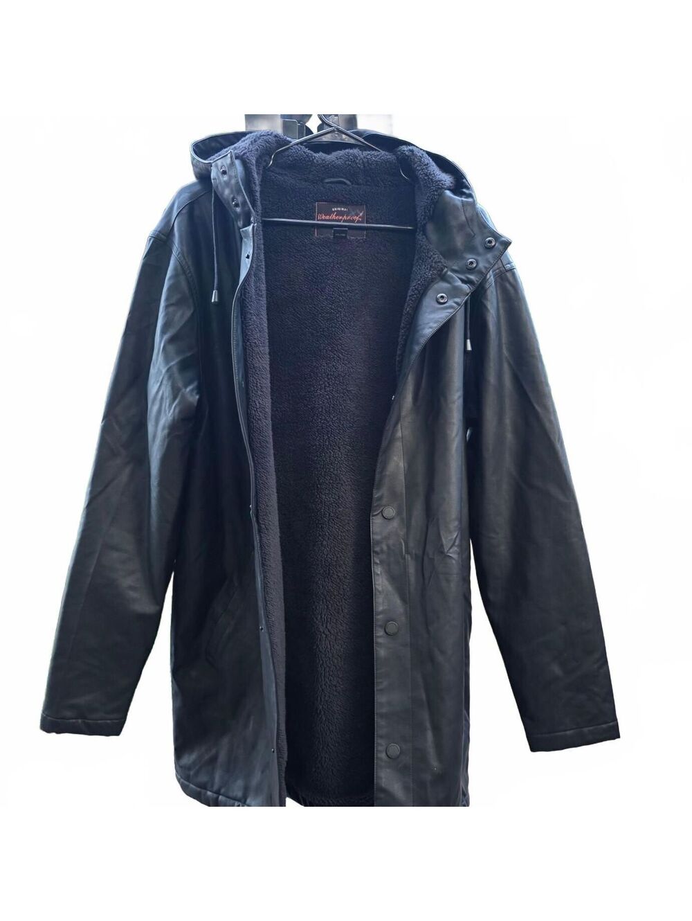 Women's Medium - Weatherproof Black hooded faux leather coat